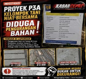 Proyek P3A Kelompok Tani Niat Bersama Disorot, Diduga Ada Pengurangan Bahan dan Mutu Pekerjaan