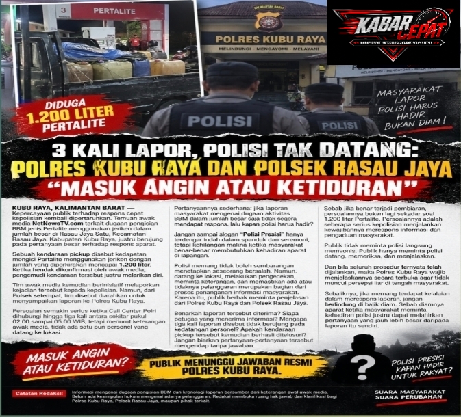3 Kali Lapor, Polisi Tak datang: Polres Kubu Raya Dan Polsek Rasau Jaya “Masuk Angin Atau Ketiduran”